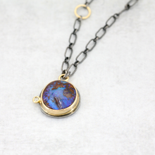 Australian Bolder Opal Necklace in 18k Gold and Oxidized Silver