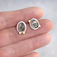 18k and silver black tourmalinated quartz post earrings