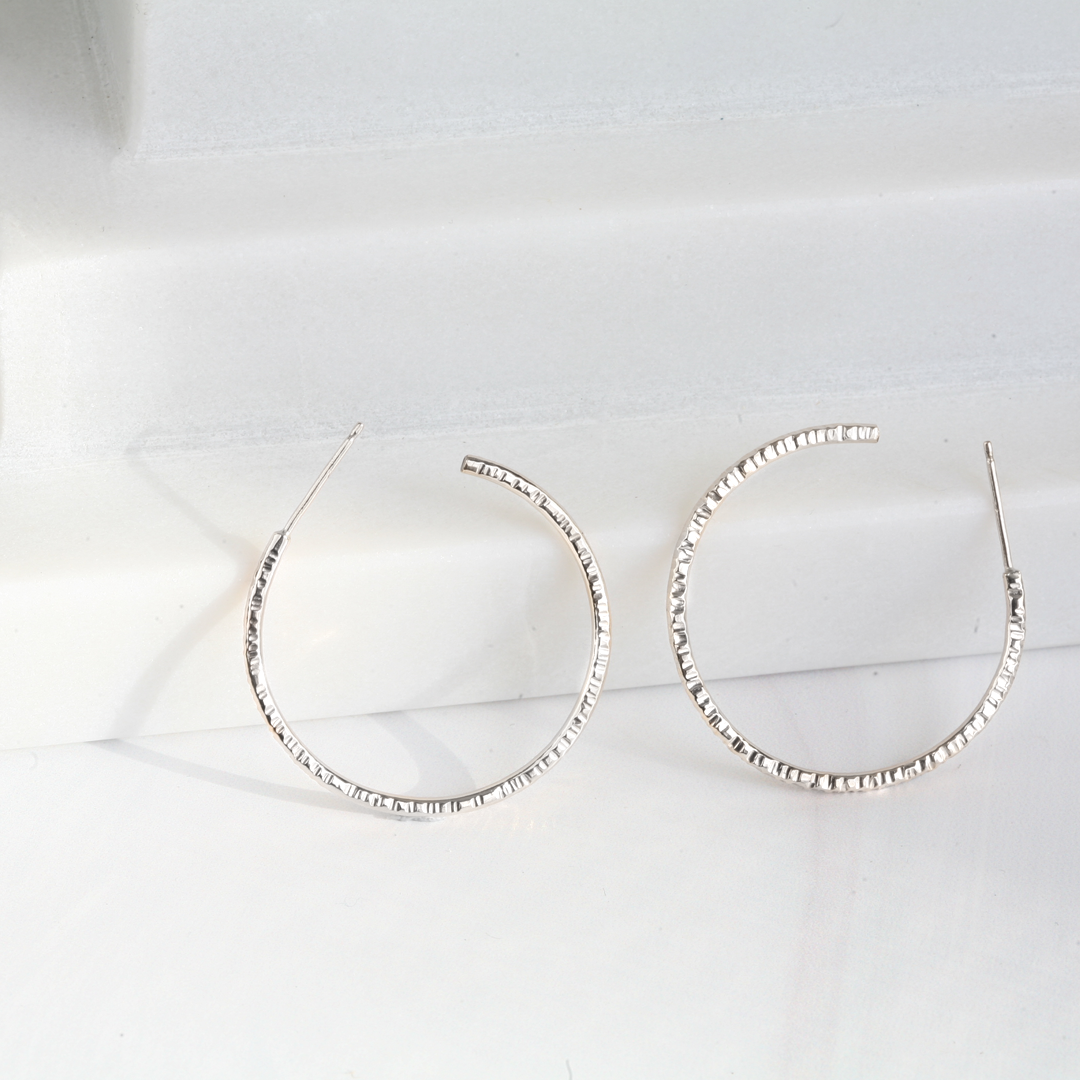 14k Gold Filled Textured Hoop Post Earrings - Small RIPPLE Hoops