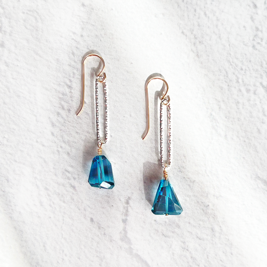 Mixed Metals and Free Form London Blue Topaz Dangle Earrings - ARIZONA