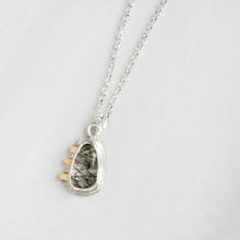 Handmade 18k and silver black tourmalinated quartz necklace