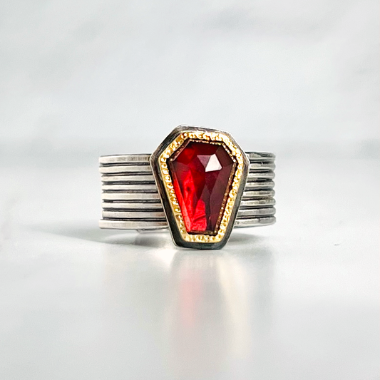 18k Gold and Silver Garnet Statement Ring