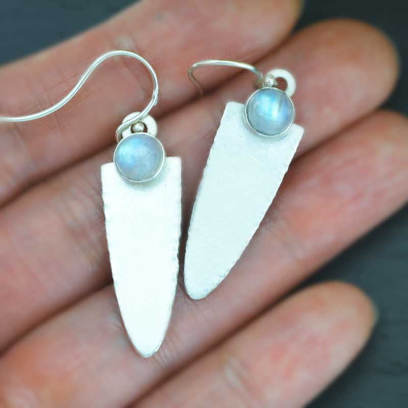 Silver and Rainbow Moonstone Dangle Earrings