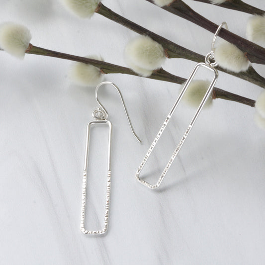 Silver Rectangle Dangle Earrings