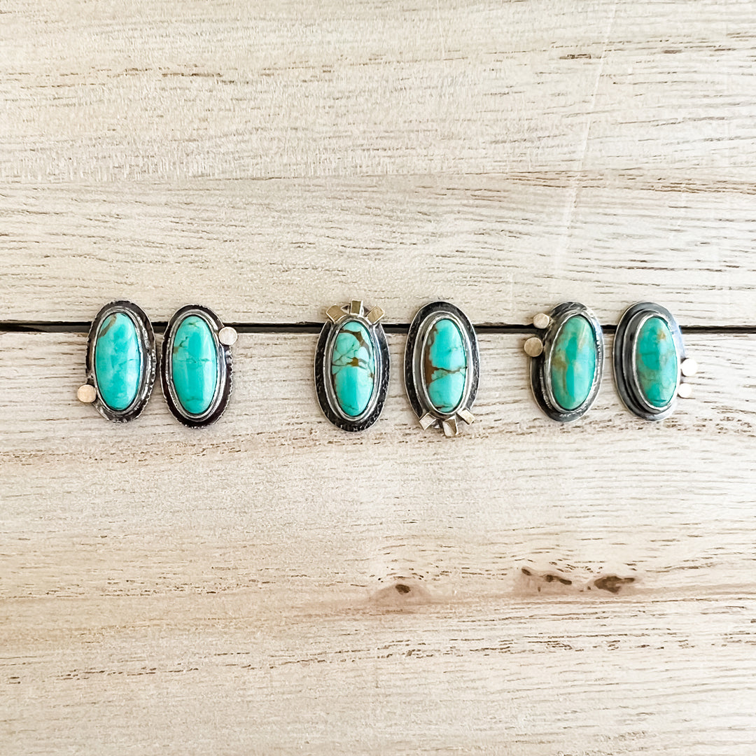 Oval Tyrone Turquoise Asymmetric Post Earrings with 18k Gold Accent - ANGELA 3