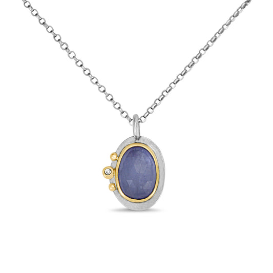 Handcrafted Tanzanite gold and diamond pendant