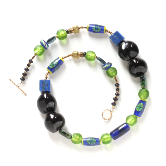 Spirituality - Kukui Nuts, Lapis, Glass Beads, and 14k Gold-Filled Necklace - Ann Friedman Collection