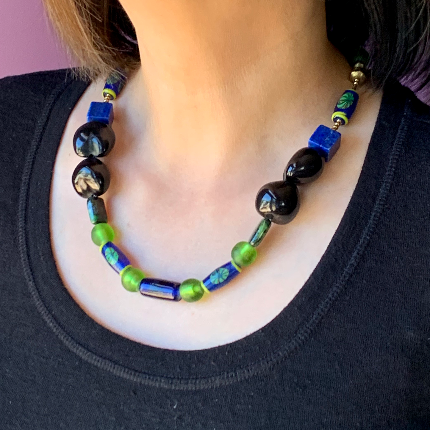 Spirituality - Kukui Nuts, Lapis, Glass Beads, and 14k Gold-Filled Necklace - Ann Friedman Collection