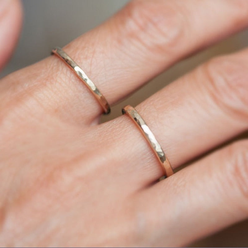 14k Gold hammered band sizes