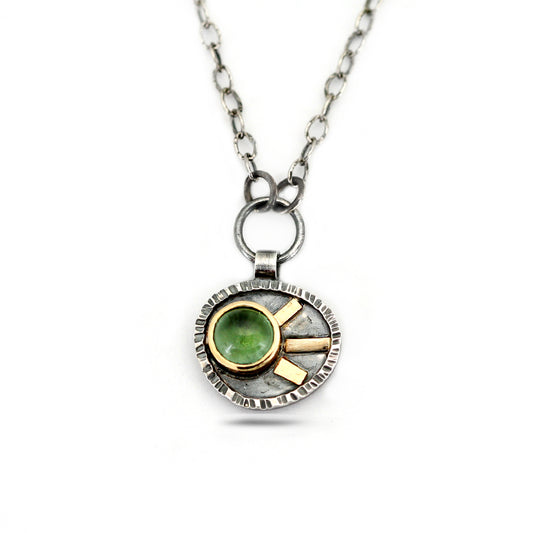 14k Gold and Silver Green Tourmaline Pendant Necklace