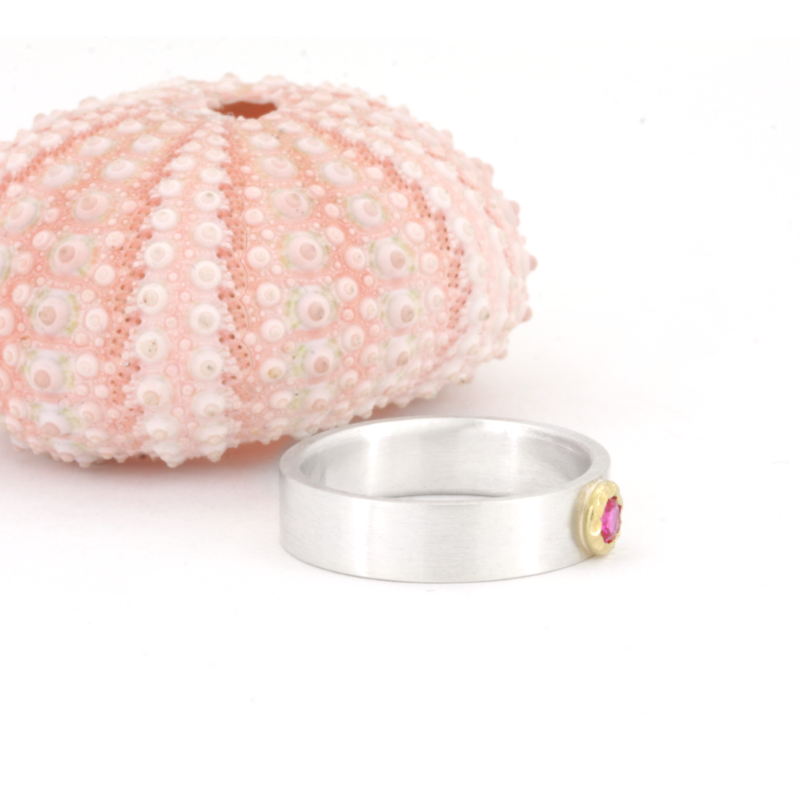 Clean Modern 18k  and Silver Ruby Ring