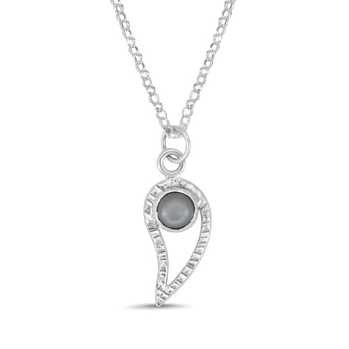Silver Paisley and Black Moonstone pendant necklace