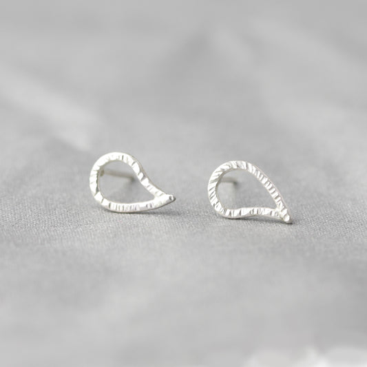 Textured Paisley Silver Stud Earrings