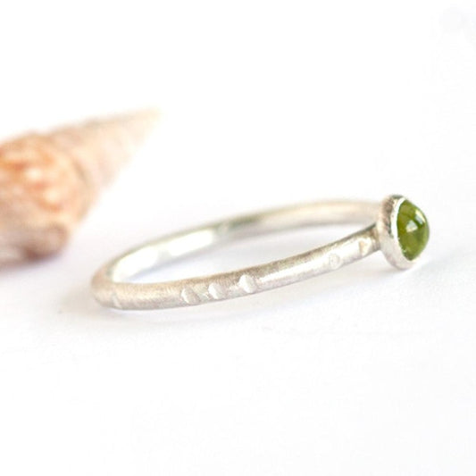 Hammered Sterling Silver Peridot Birthstone ring