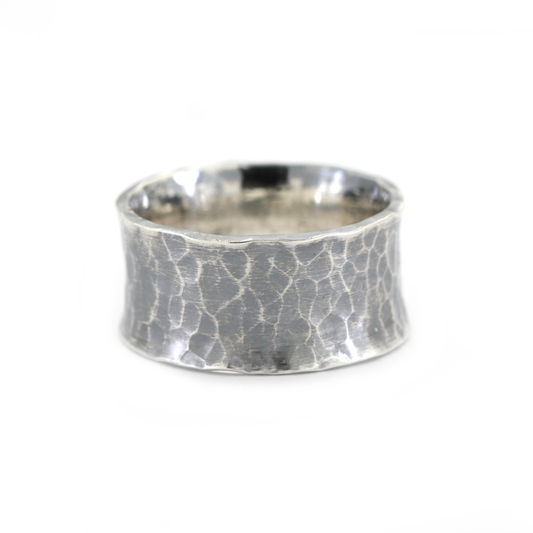 Wide Hammered and Oxidized Sterling Silver Ring - PALI