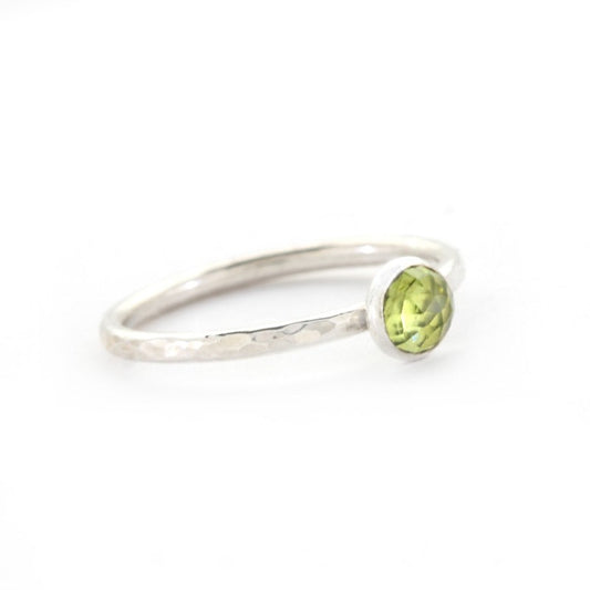 Hammered Silver and Peridot Stacking Ring
