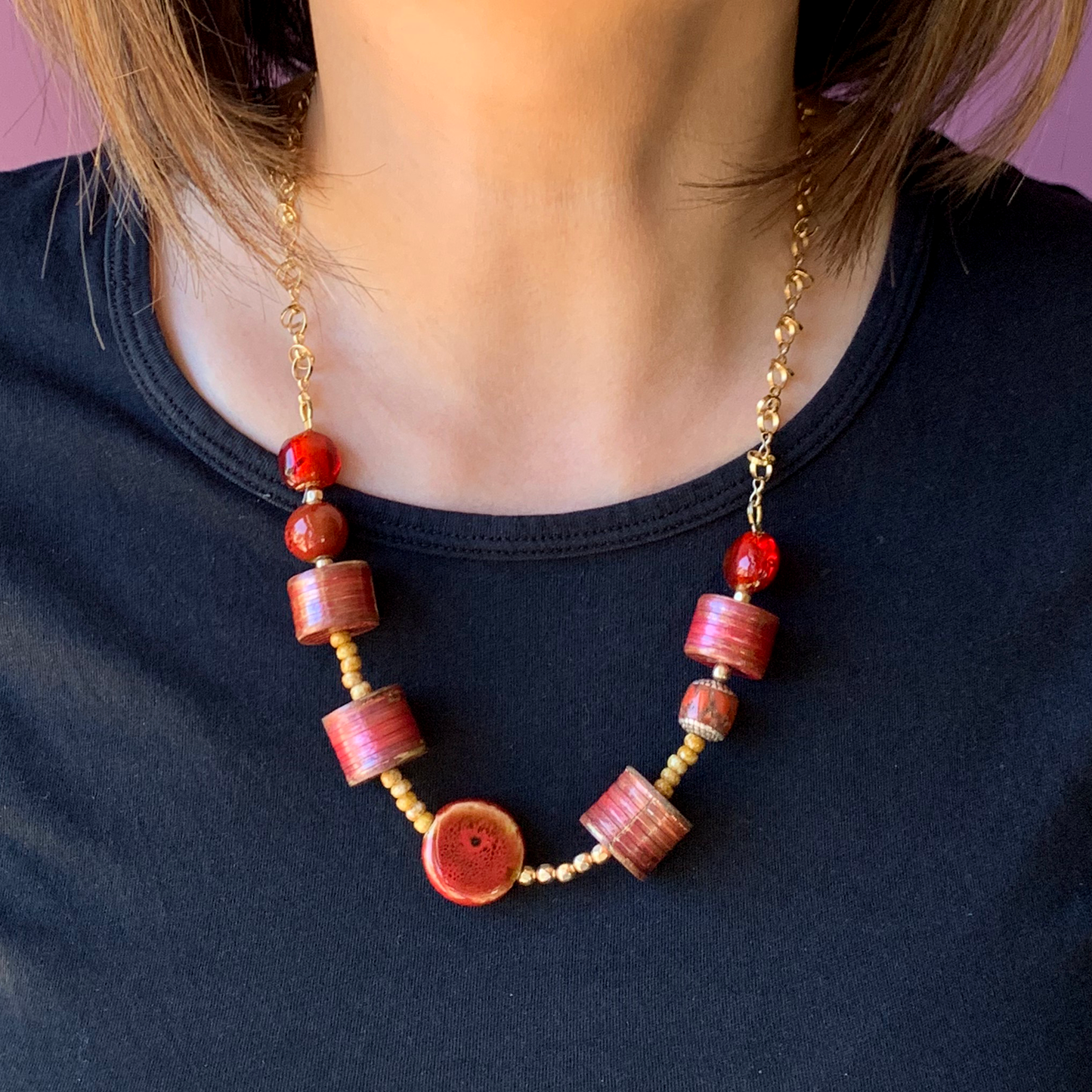 Peaceful Piece - Hill Tribe Beads and 14k Gold-filled Necklace - Ann Friedman Collection
