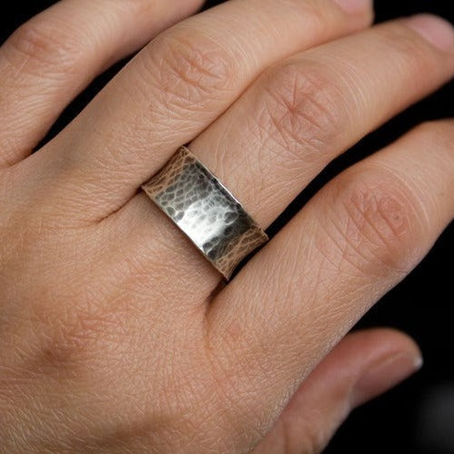 Wide hammered hot sale silver ring