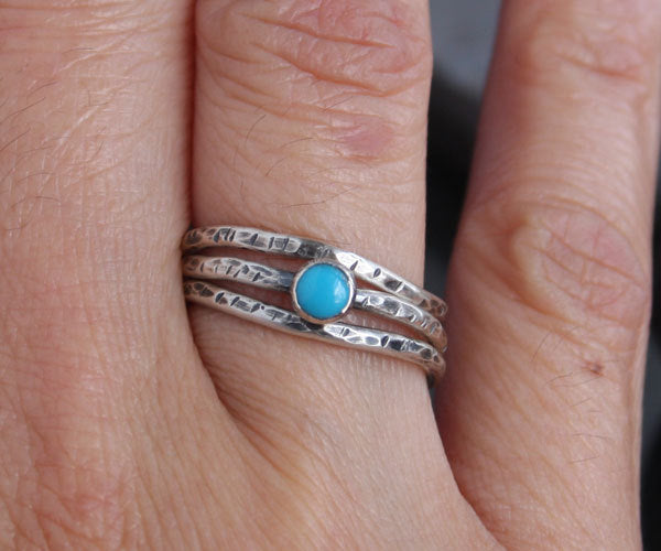 Blue Turquoise and Sterling Silver Stacking Rings