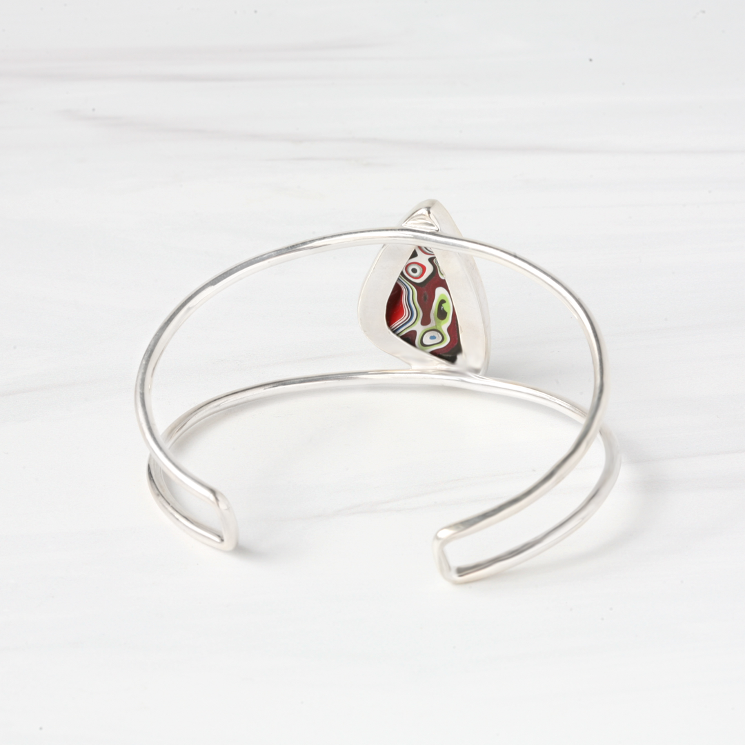 Triangular Fordite silver cuff bracelet