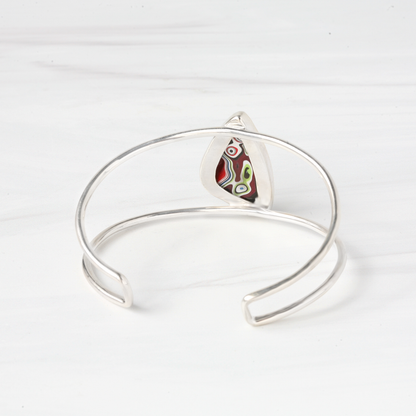 Triangular Fordite silver cuff bracelet