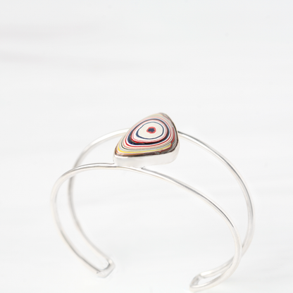 Triangular Fordite silver cuff bracelet