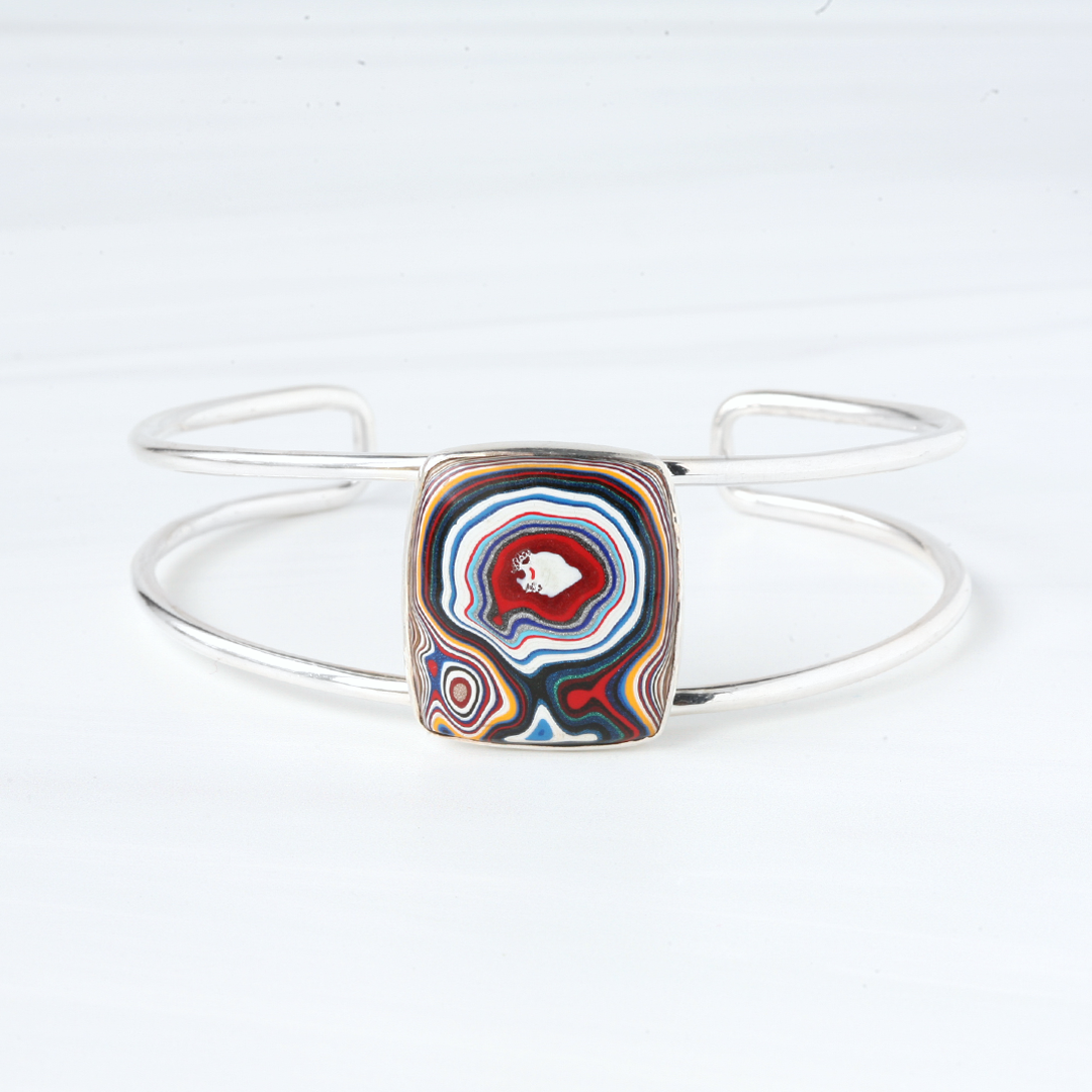 Square Fordite silver cuff Bracelet