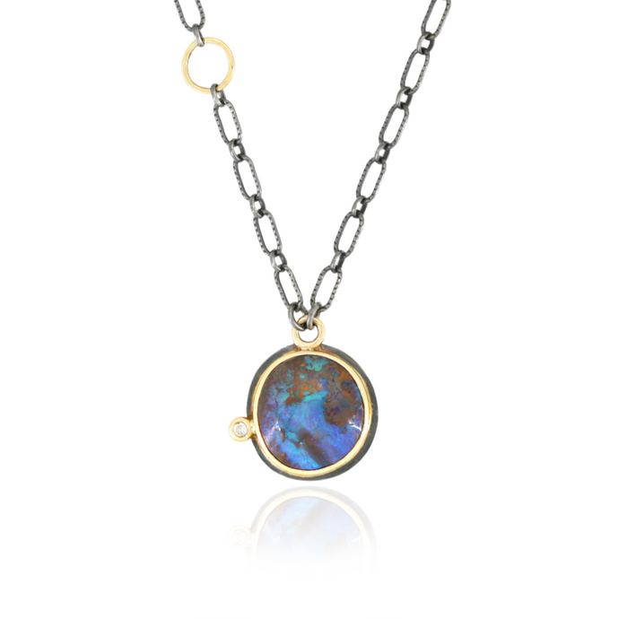 Bolder Opal Necklace in 18k Gold and Oxidized Silver