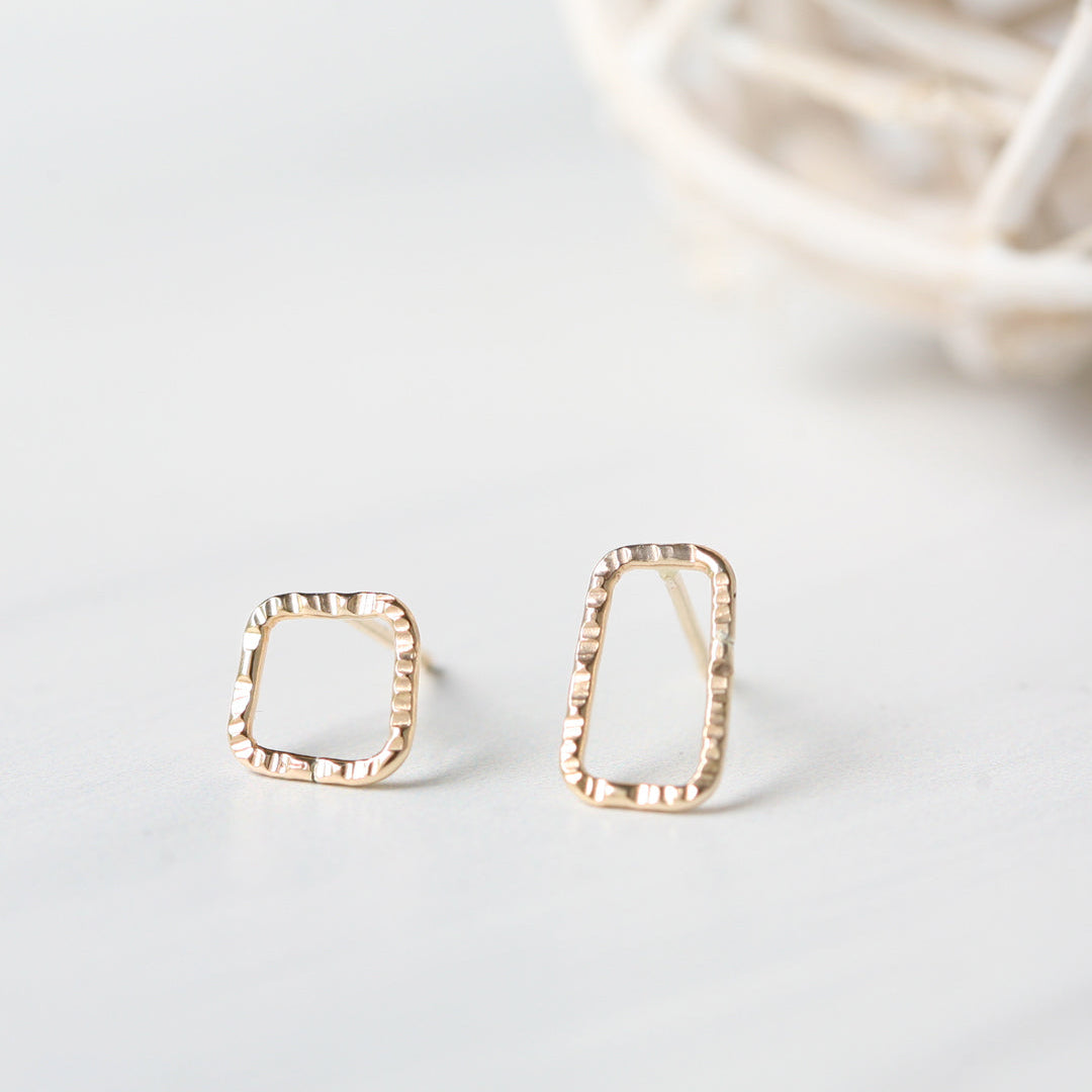 14k gold-filled asymmetric square rectangle post earrings 