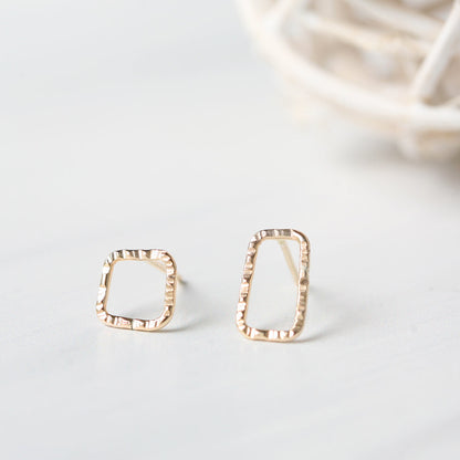 14k gold-filled asymmetric square rectangle post earrings 