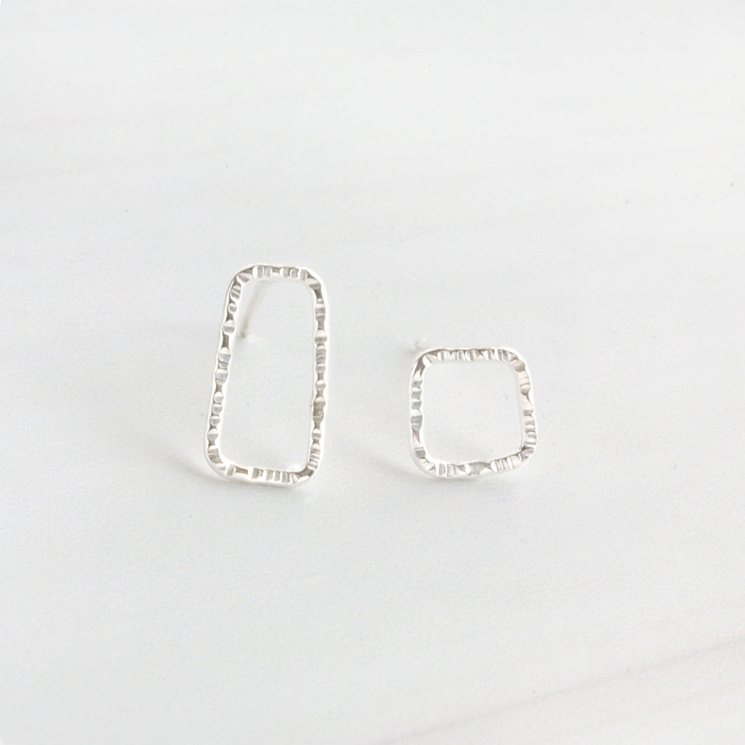 Silver Asymmetric Square and Rectangle Studs