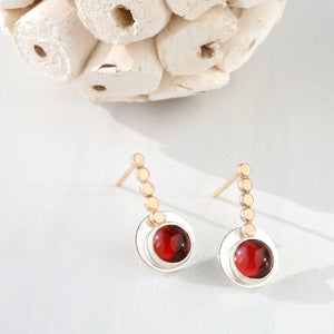 Modern Mix Metal Garnet Earring Studs