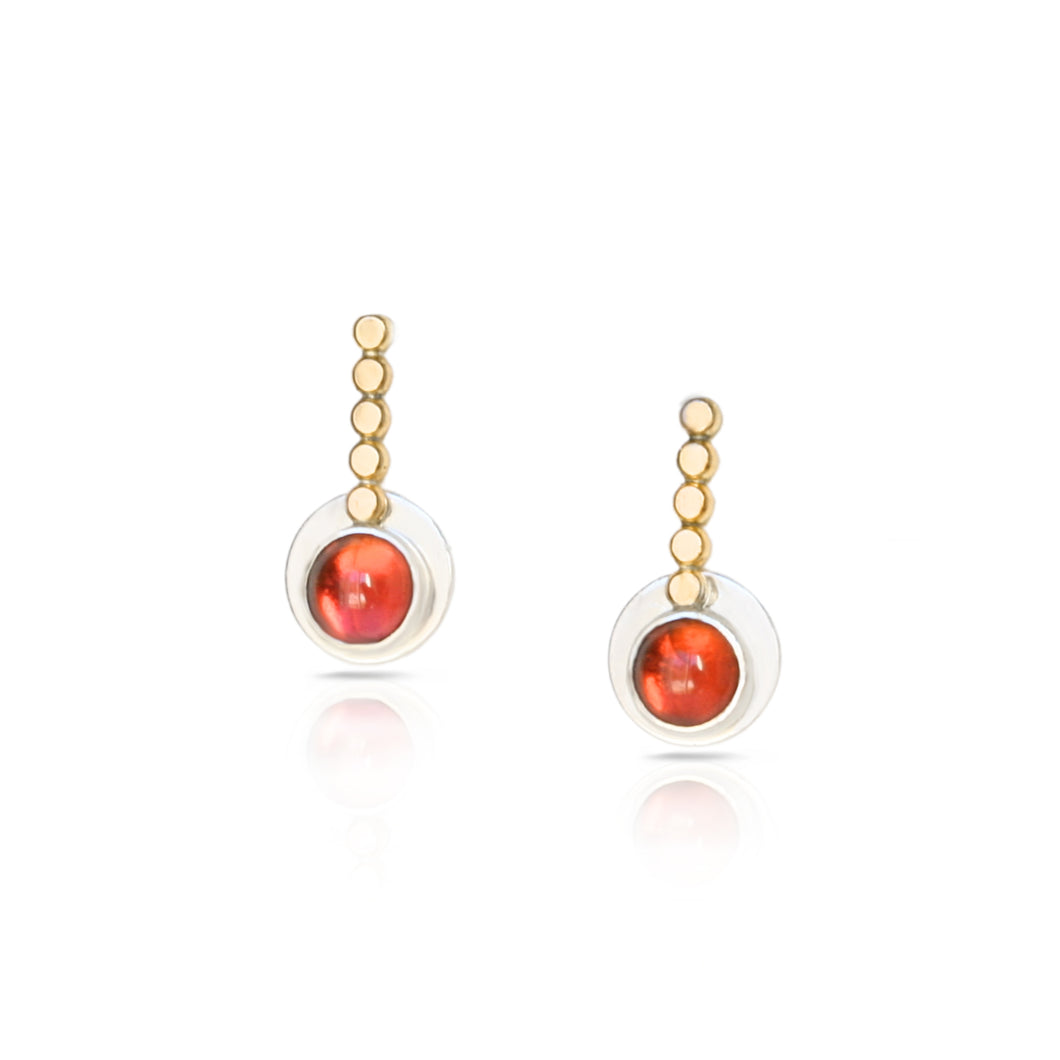 Minimalist Mix Metal Garnet Earring Studs