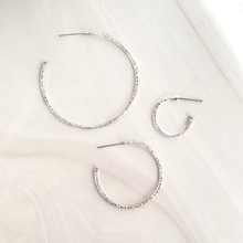 Large Sterling Silver Textured Hoop Post Earrings