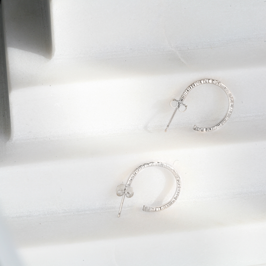 Silver Textured Hoop Post Earrings - Small RIPPLE Hoops