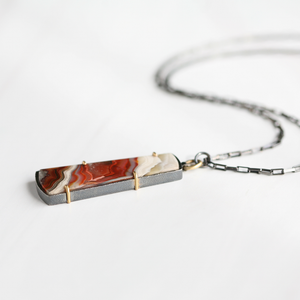 Mexican Crazy Lace Agate Pendent Necklace in 18k Gold and Oxidized Silver - ROSA Necklace