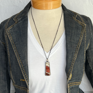 Mexican Crazy Lace Agate Pendent Necklace in 18k Gold and Oxidized Silver - ROSA Necklace