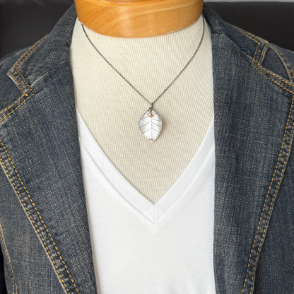 Handmade Silver Leaf Pendant Necklace with Pearl Dangle by Black Sand Designs