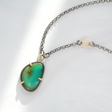 Handmade Chinese Green Turquoise Pendant Necklace in 18k gold and Oxidized Silver
