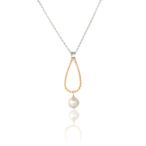 14k Gold-Filled Teardrop Necklace with White Pearl - DEW Necklace