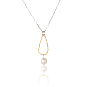 14k Gold-Filled Teardrop Necklace with White Pearl - DEW Necklace