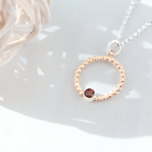 Minimalist Mix Metal Garnet Necklace