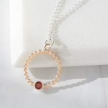 Beaded Gold Filled Circle and Garnet Pendant Necklace