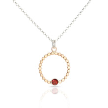 Beaded Gold Filled Circle and Garnet Pendant Necklace Minimalist