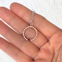 Beaded Gold Filled Circle and Garnet Pendant Necklace