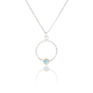 Rainbow Moonstone Circle Pendant Necklace in 14k Gold and Silver - LUNA Necklace