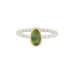 Freeform Green Tourmaline Ring in 14k Gold and Silver - PEBBLE #1