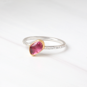 Freeform Pink Tourmaline Ring in 14k Gold and Silver - PEBBLE