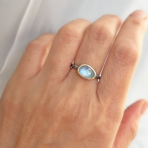 Rainbow Moonstone Stacking Ring in 18k Gold and Silver - SELENA Ring