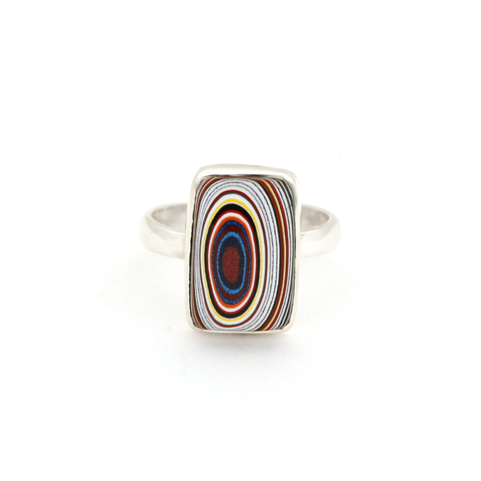 Swirly Silver and Fordite Ring